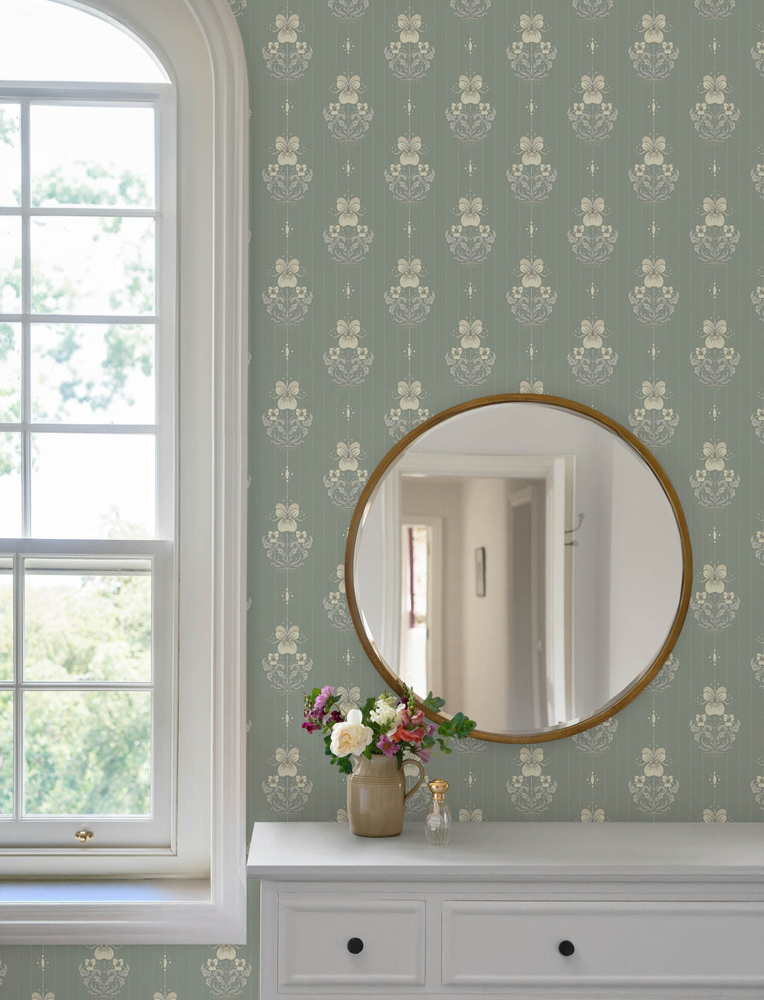 Gullvie Seafoam Pansies Wallpaper by A-Street Prints Designer