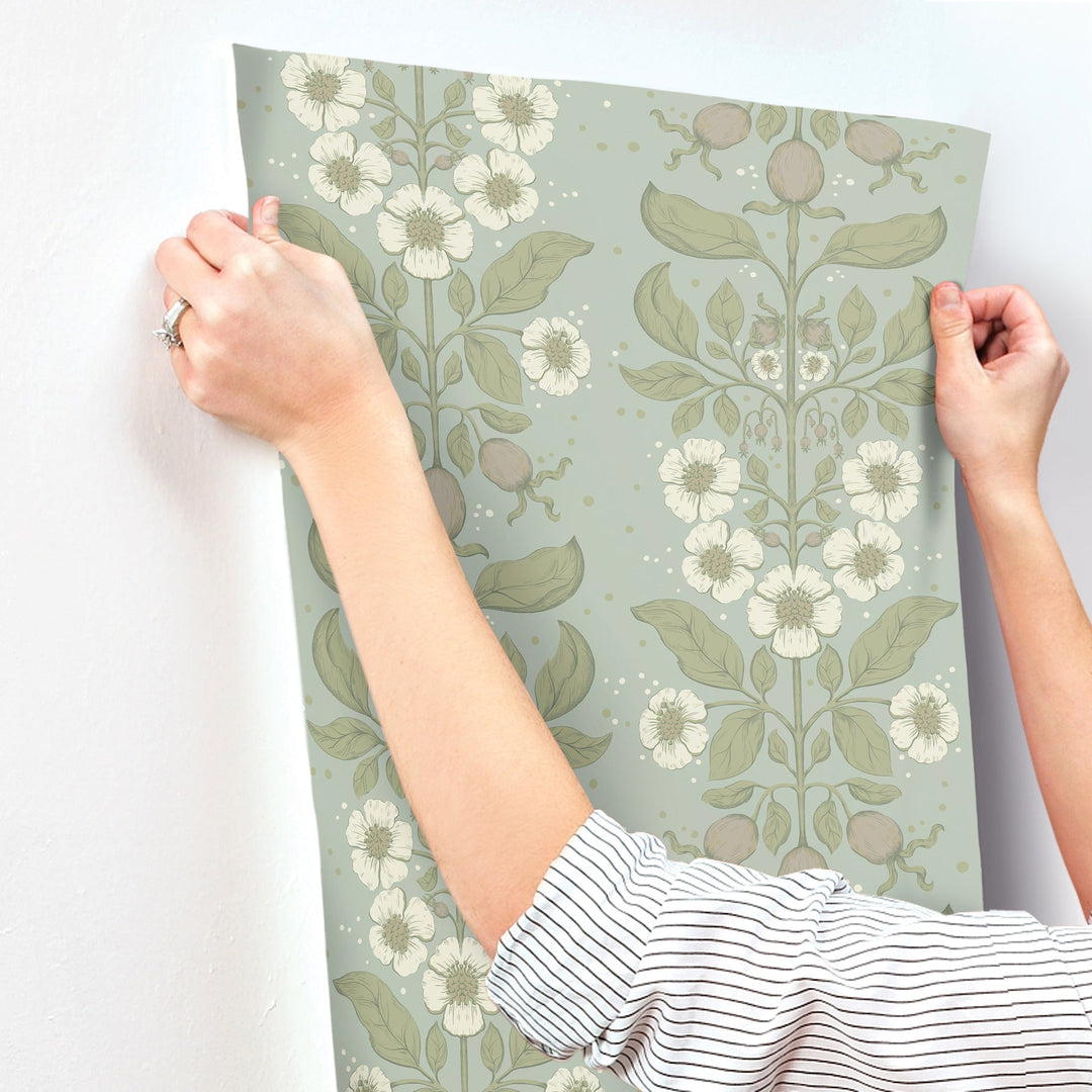 Rosa Sky Blue Floral Columns Wallpaper by A-Street Prints Designer