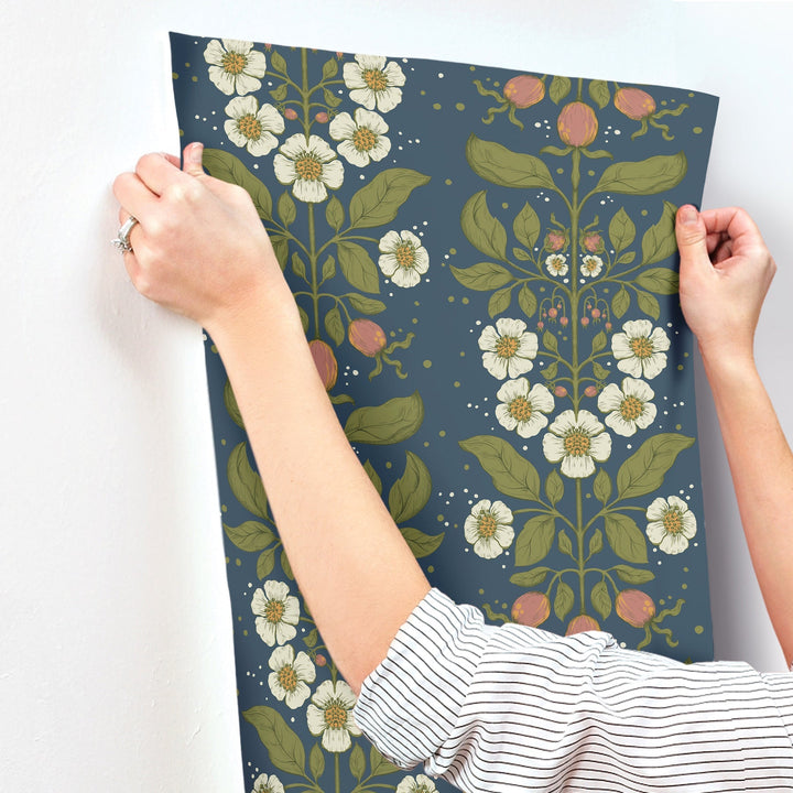 Rosa Navy Floral Columns Wallpaper by A-Street Prints Designer