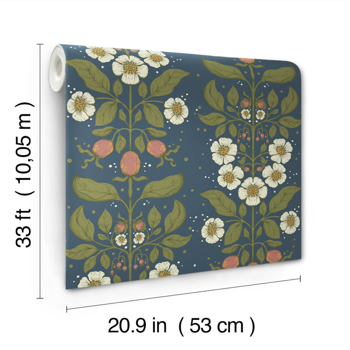 Rosa Navy Floral Columns Wallpaper by A-Street Prints Designer