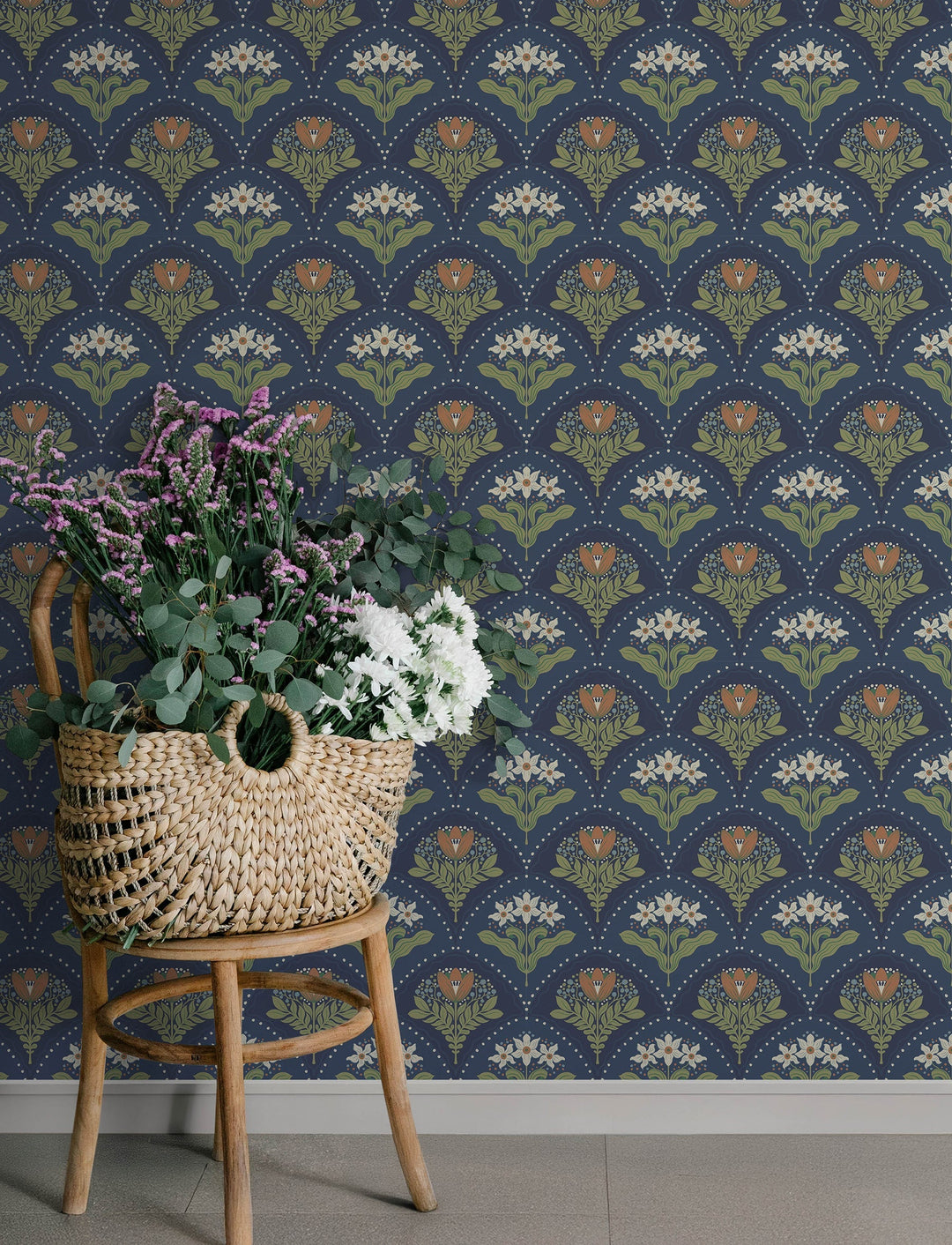 Maj Navy Floral Damask Wallpaper by A-Street Prints Designer