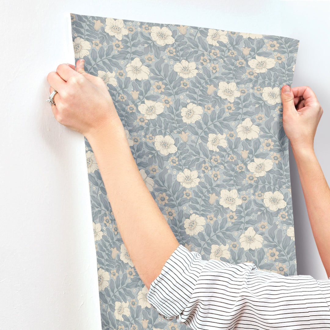 Maggan Blue Floral Trail Wallpaper by A-Street Prints Designer
