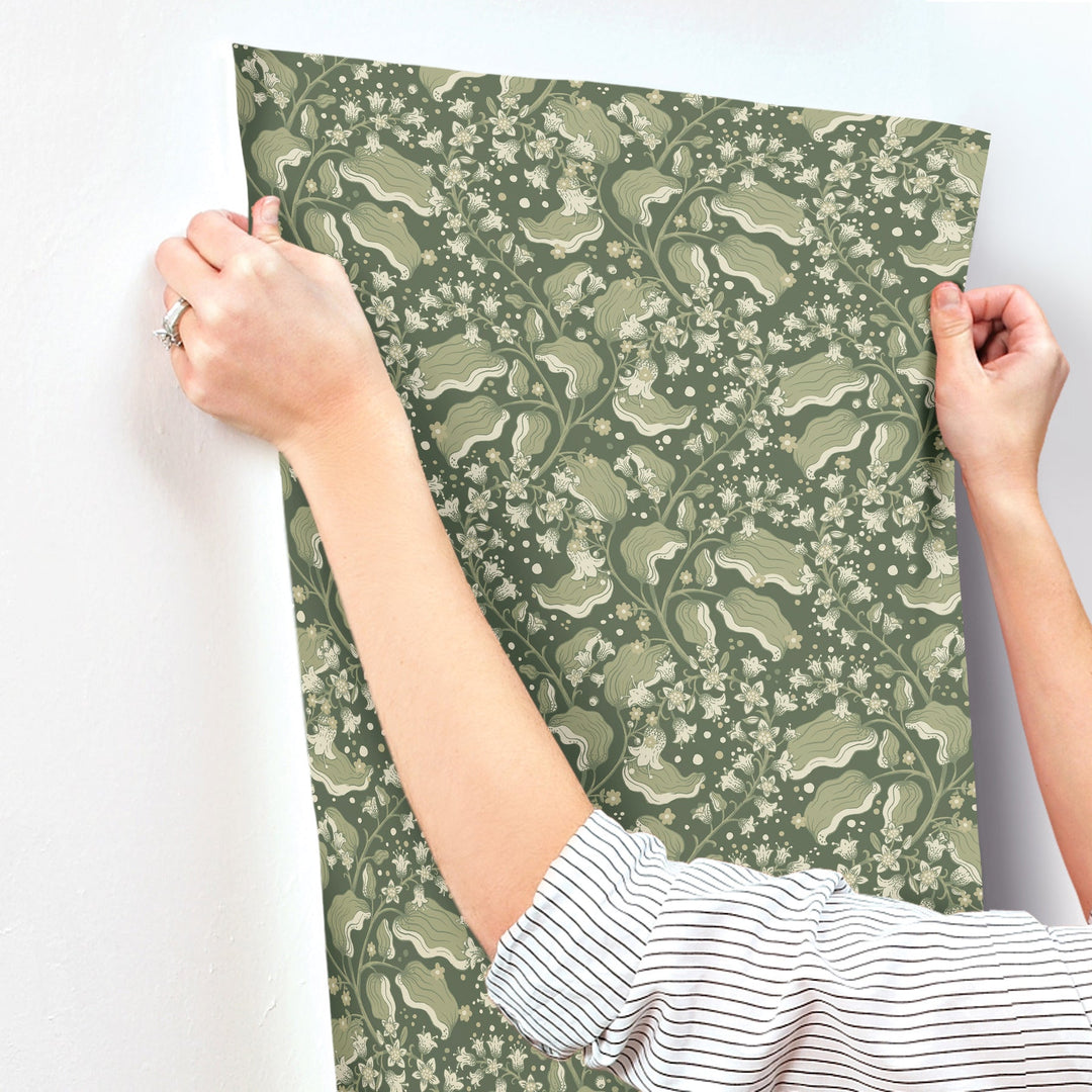 Syren Evergreen Dainty Floral Wallpaper by A-Street Prints Designer