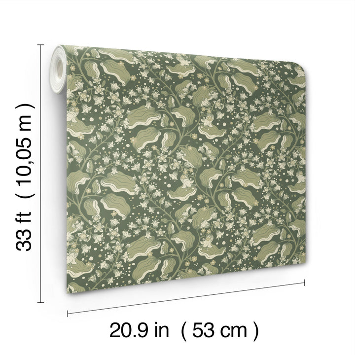 Syren Evergreen Dainty Floral Wallpaper by A-Street Prints Designer