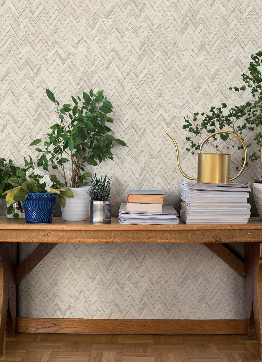 Ellery Beige Herringbone Wallpaper by A-Street Prints Designer