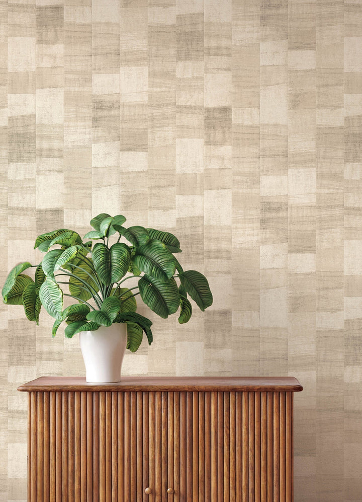 Ivo Beige Block Stripe Wallpaper by A-Street Prints Designer