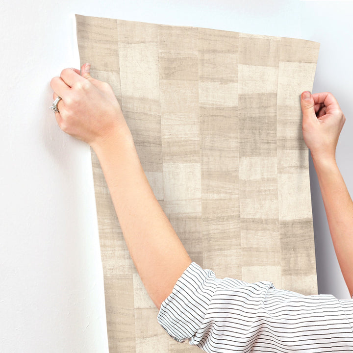 Ivo Beige Block Stripe Wallpaper by A-Street Prints Designer