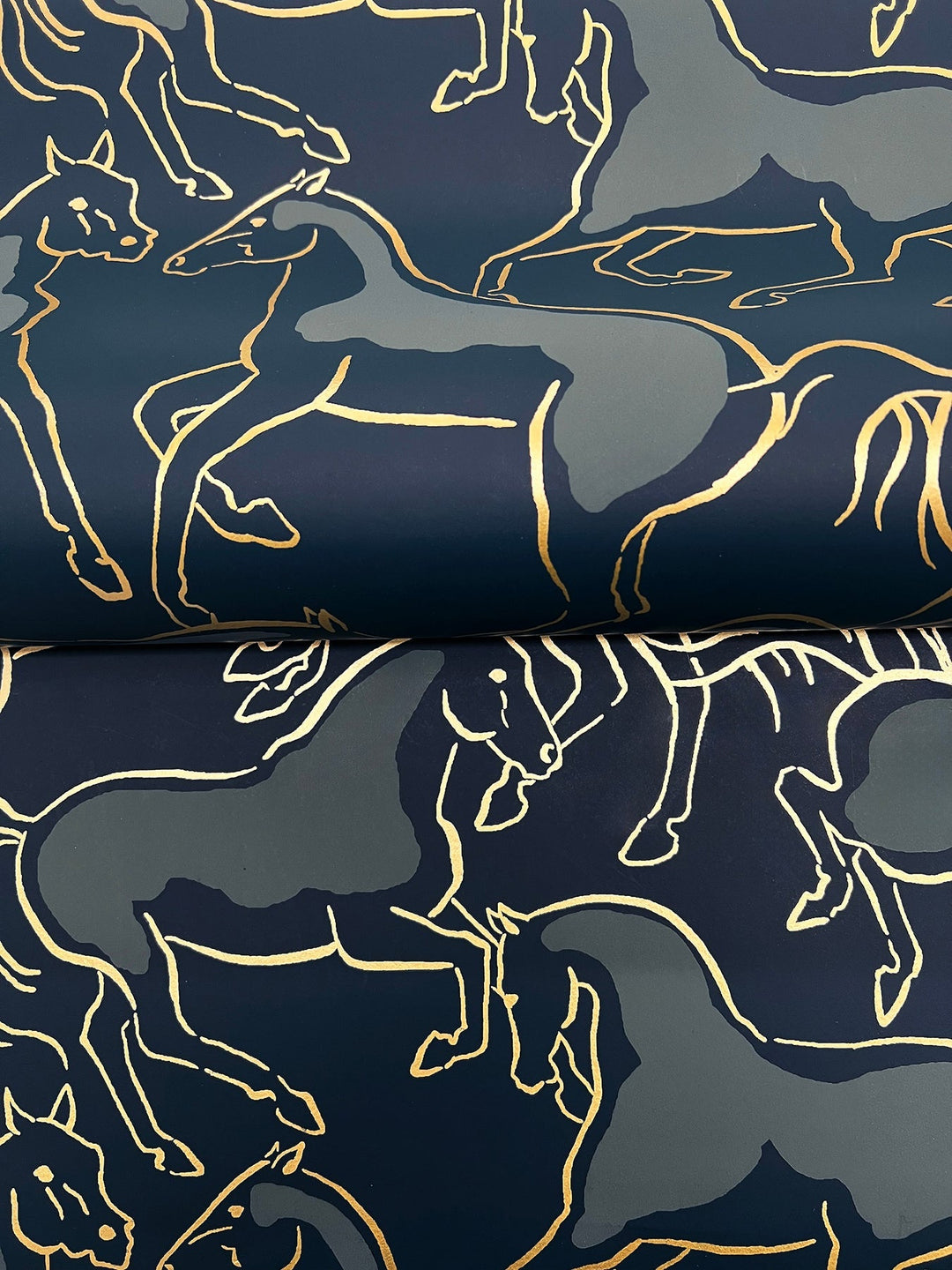 Dressage Navy Stallions Wallpaper by Ronald Redding Designer