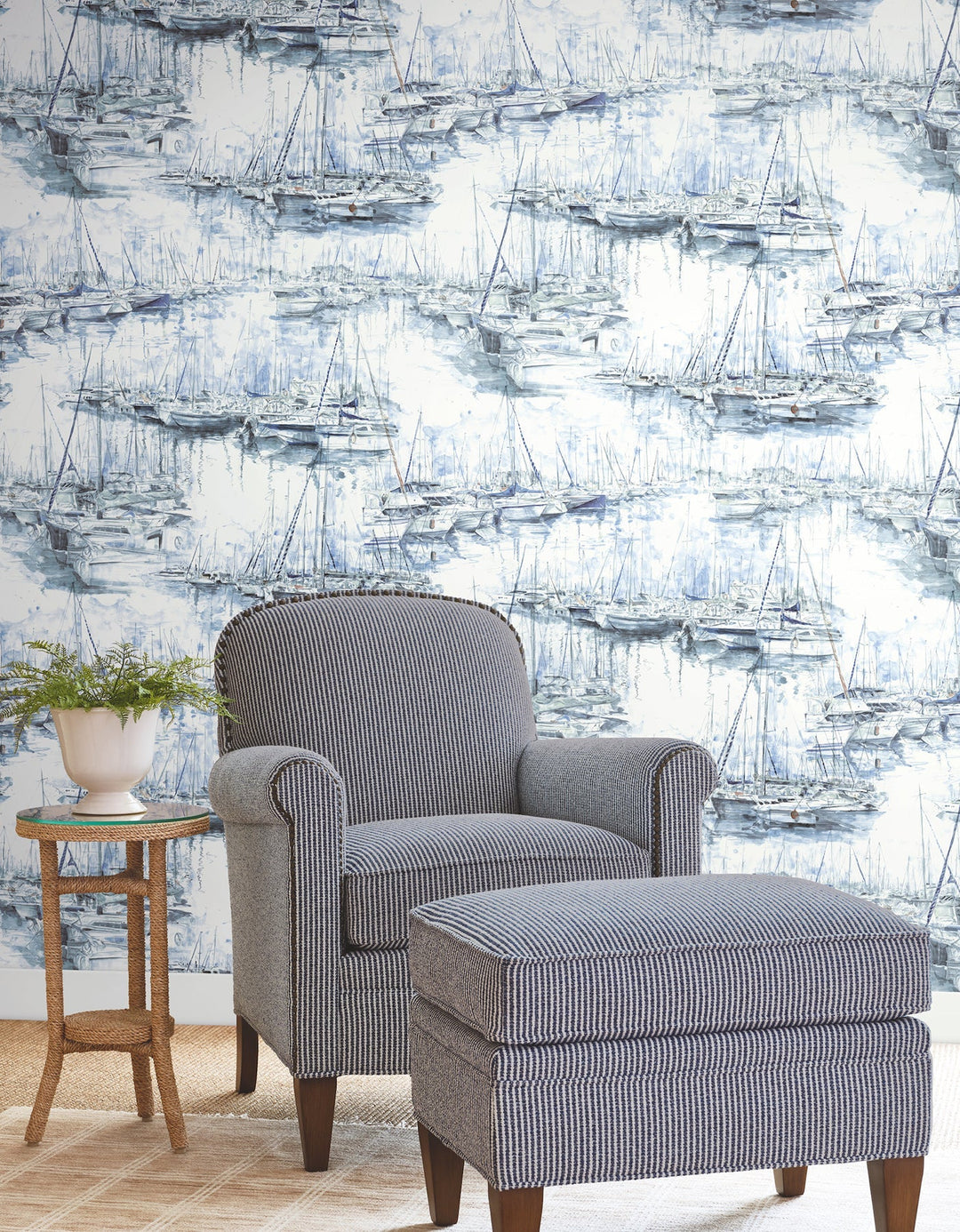 Yacht Club Blue Scenic Wallpaper by Ronald Redding Designer