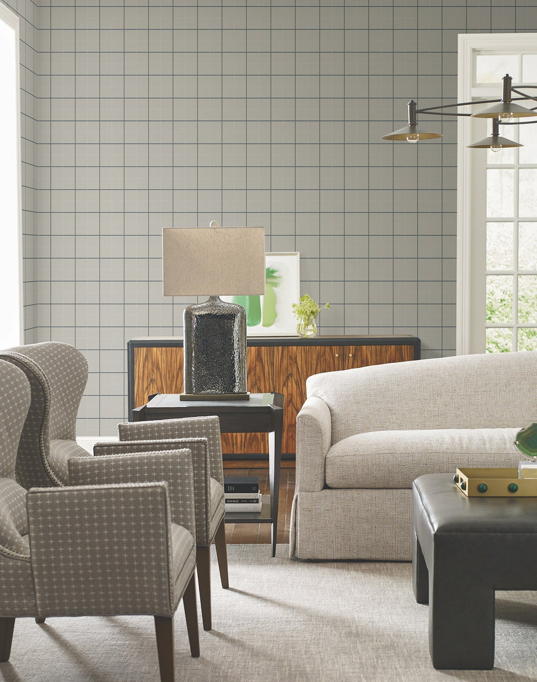 Tattersall Grey Plaid Wallpaper by Ronald Redding Designer