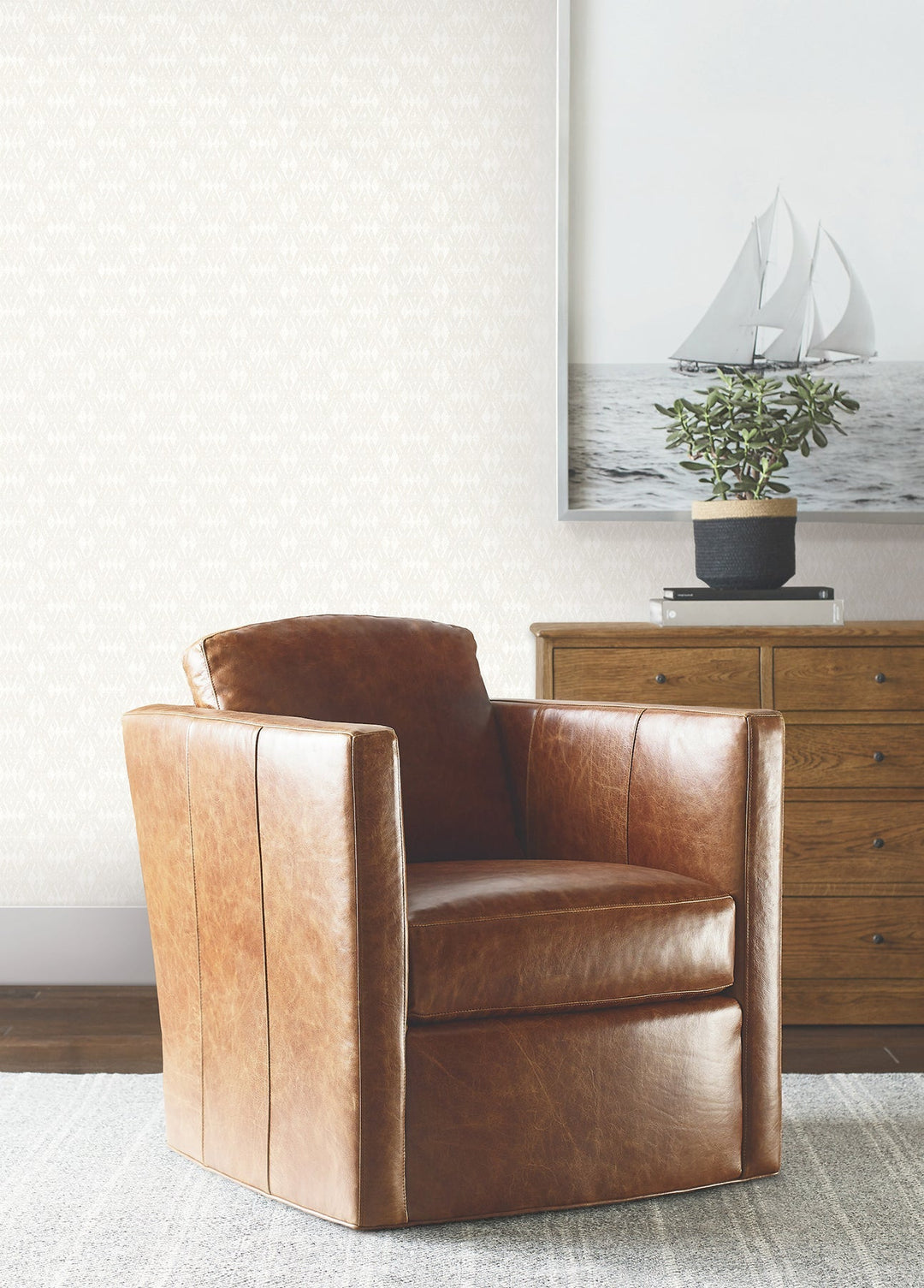 Radcliffe Beige Diamond Motif Wallpaper by Ronald Redding Designer