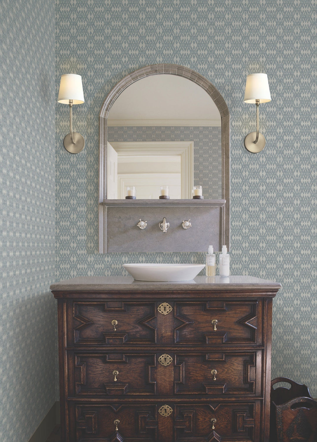Radcliffe Blue Diamond Motif Wallpaper by Ronald Redding Designer