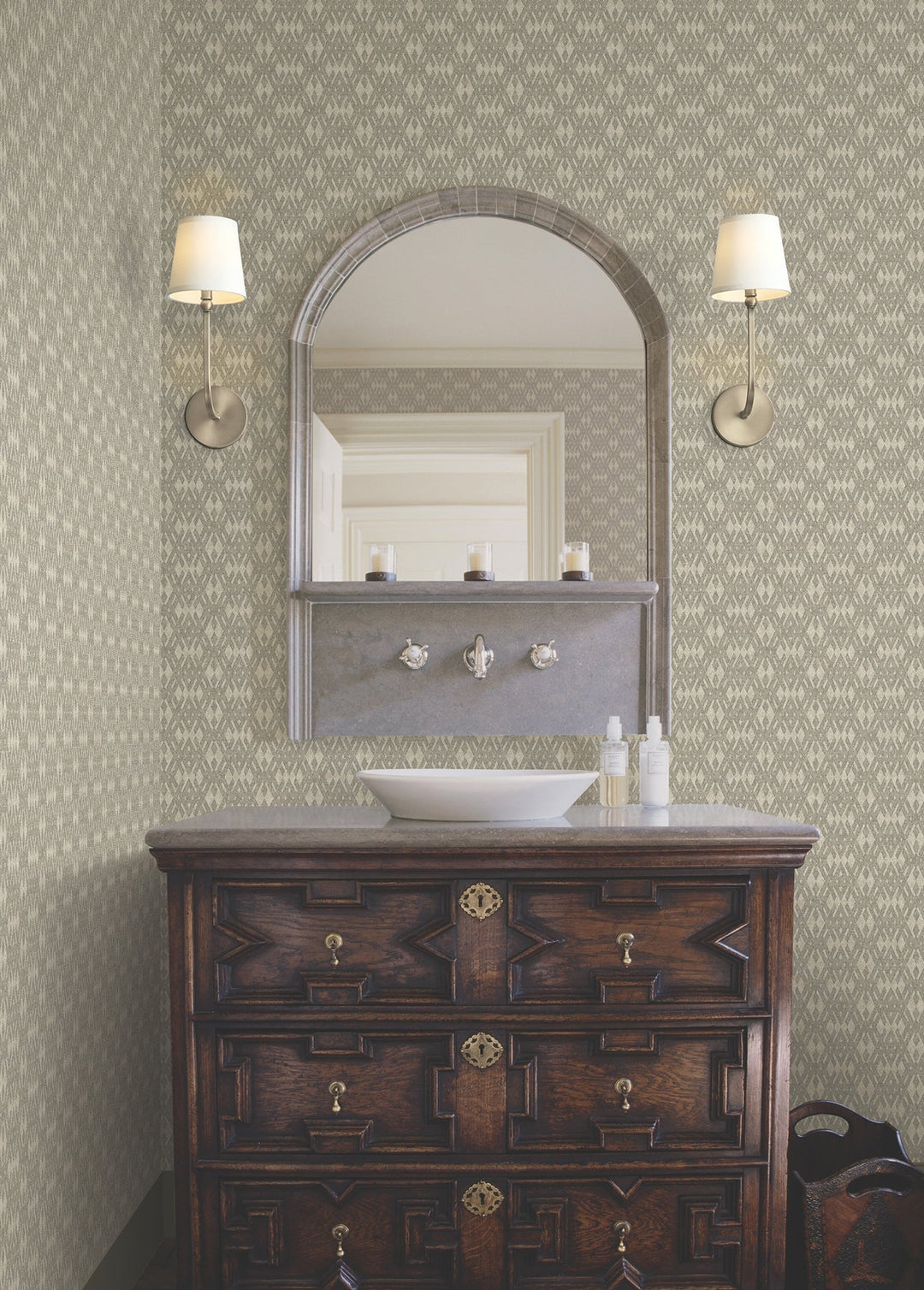 Radcliffe Taupe Diamond Motif Wallpaper by Ronald Redding Designer