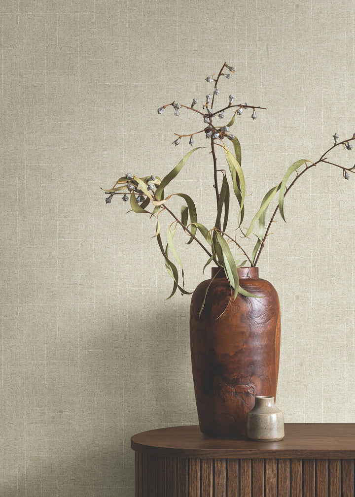 Saratoga Beige Faux Linen Wallpaper by Ronald Redding Designer