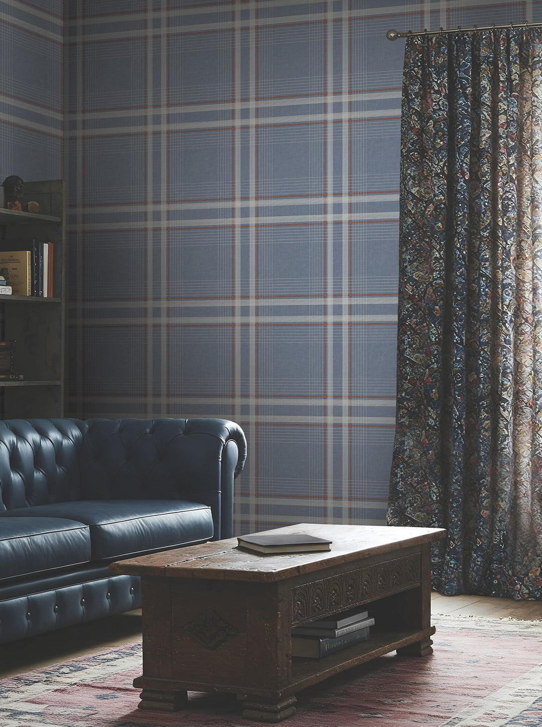 Country Club Plaid Denim Faux Linen Wallpaper by Ronald Redding Designer