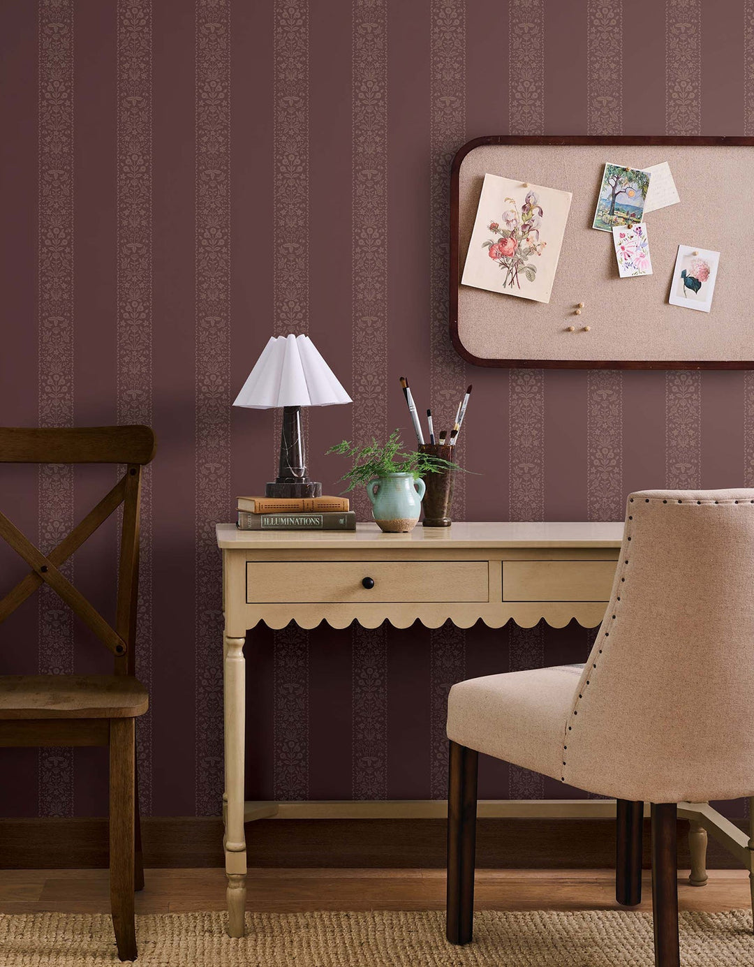 Estee Stripe Burgundy Wallpaper by Rifle Paper Co. Designer