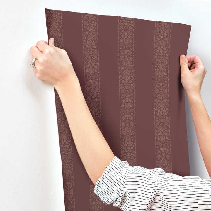 Estee Stripe Burgundy Wallpaper by Rifle Paper Co. Designer