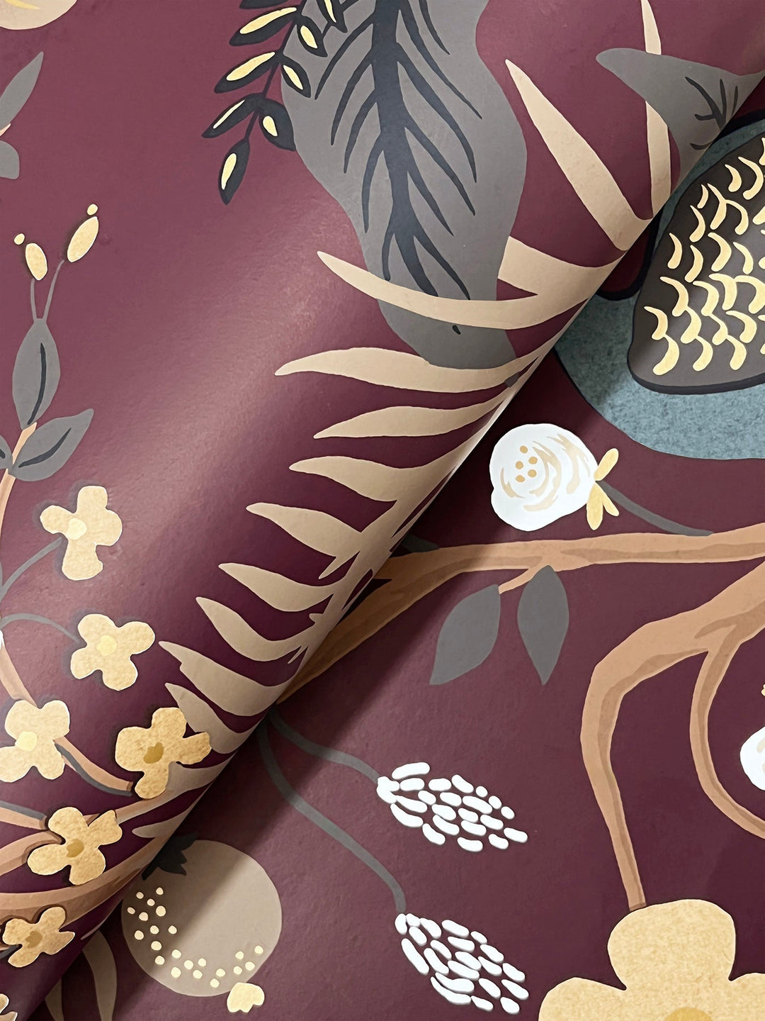 Peacock Burgundy Wallpaper by Rifle Paper Co. Designer