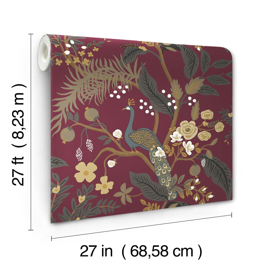 Peacock Burgundy Wallpaper by Rifle Paper Co. Designer