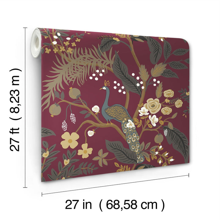 Peacock Burgundy Wallpaper by Rifle Paper Co. Designer