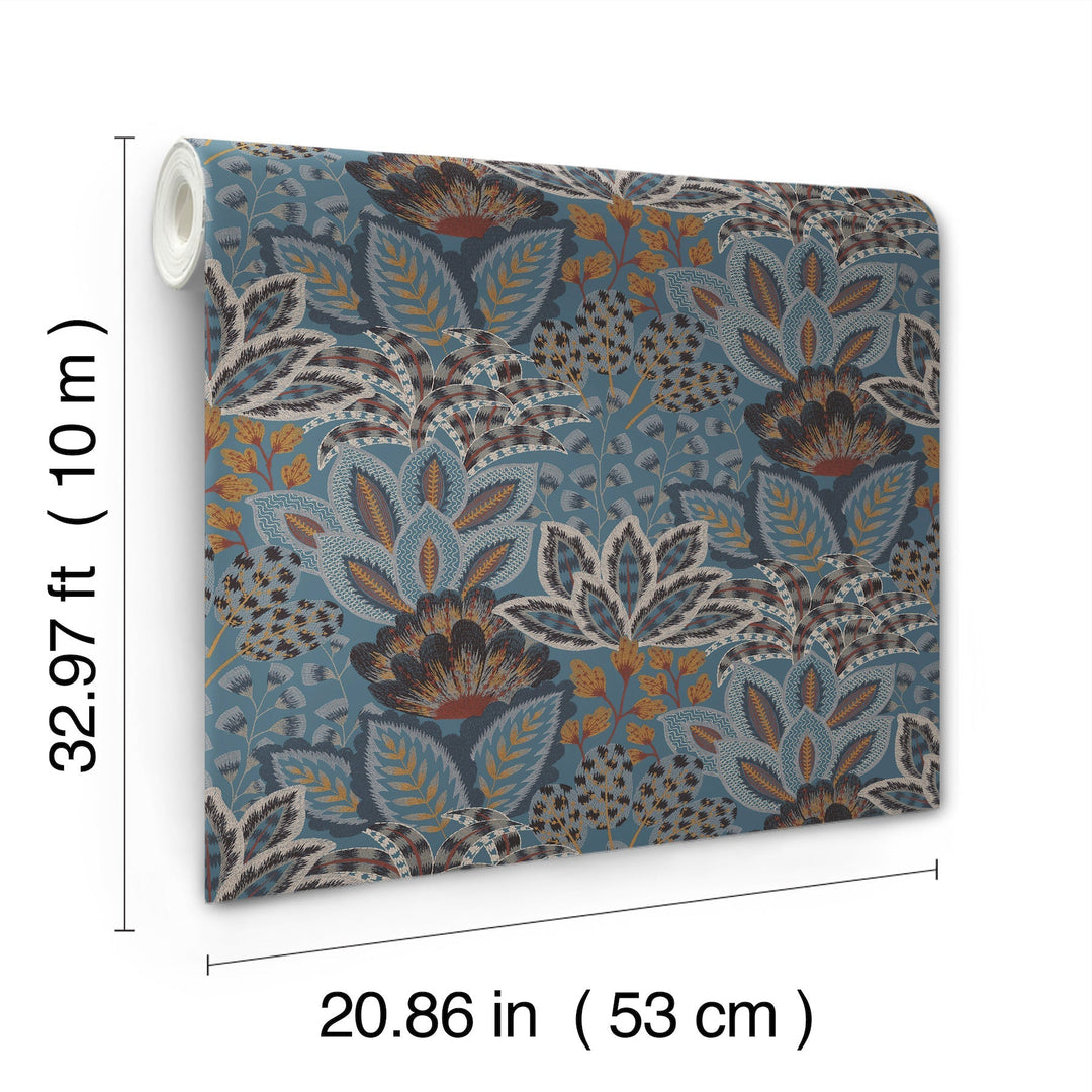 Catherine Blue Botanical Wallpaper by York Wallcoverings Designer