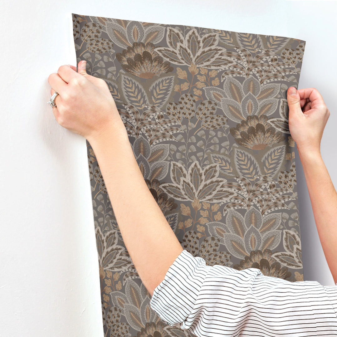 Catherine Chocolate Botanical Wallpaper by York Wallcoverings Designer