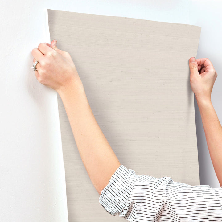 Fine Silk Bone Faux Fabric Wallpaper by York Wallcoverings Designer