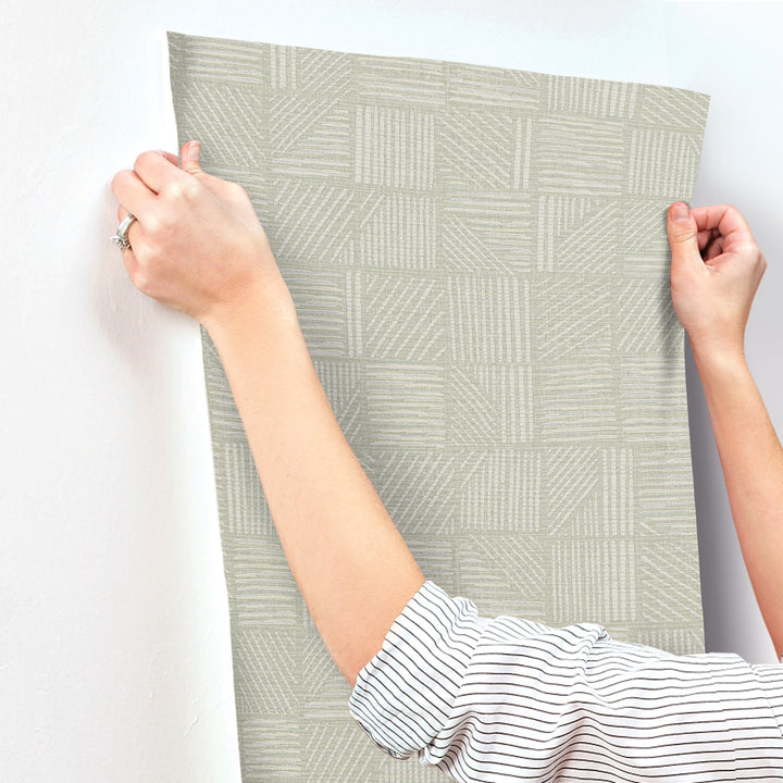 Chiseled Patchwork Sage Faux Fabric Wallpaper by York Wallcoverings Designer