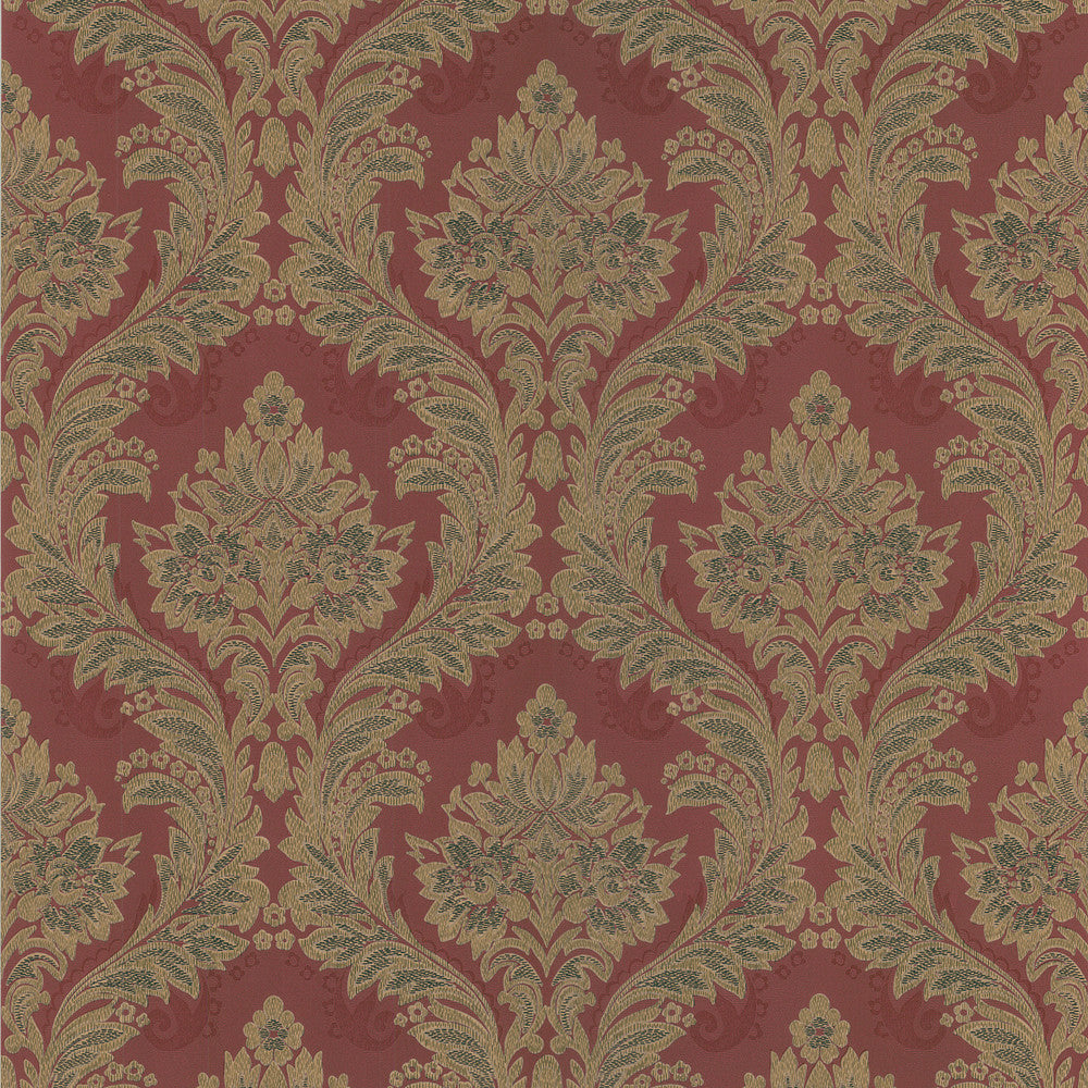 Damask Red Ogee Wallpaper by Lucky Day Super Value Program Covers about 56.4 square feet 20.5-in by 33-ft long roll Prepasted 11.5 - Fabric Carolina -