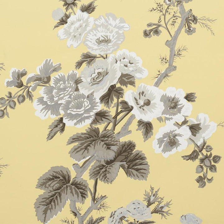 Pyne Hollyhock Buttercup 5006925 by Schumacher Designer Wallpaper Revisit Of Popular Patterns 27.0" - Swanky Fabrics -