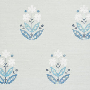 Floweret Sisal Blues 5008910 by Schumacher Wallpaper