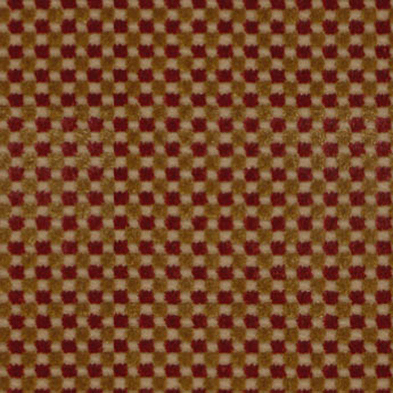 Fenwick Check Velvet Red/Gold 43551 by Schumacher Fabric CUT & PATTERNED VELVETS VISCOSE 82% COTTON 18% BELGIUM WYZENBEEK 8,000 </p><p>Repeat: Horizontal: 3/8" (1CM) and Vertical: 3/8" (1CM) 54 - Fabric Carolina -