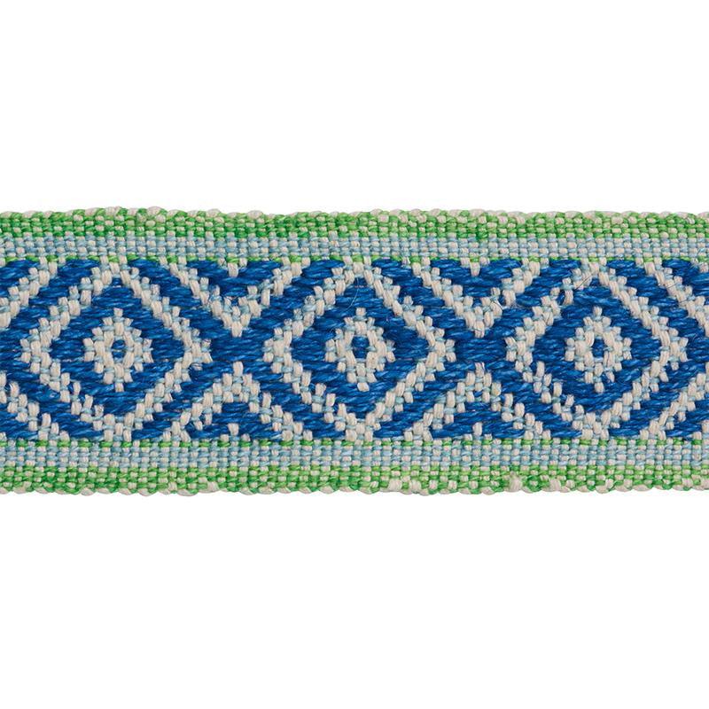 Larson Handwoven Tape Blue & Green 77461 by Schumacher Designer Trim Statement Trims - Swanky Fabrics -