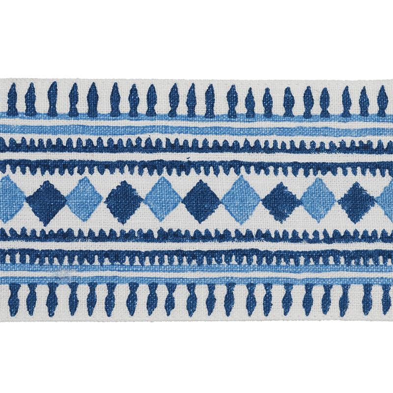 Toula Hand Blocked Linen Tape Blues 77330 by Schumacher Trim Statement Trims - Fabric Carolina -