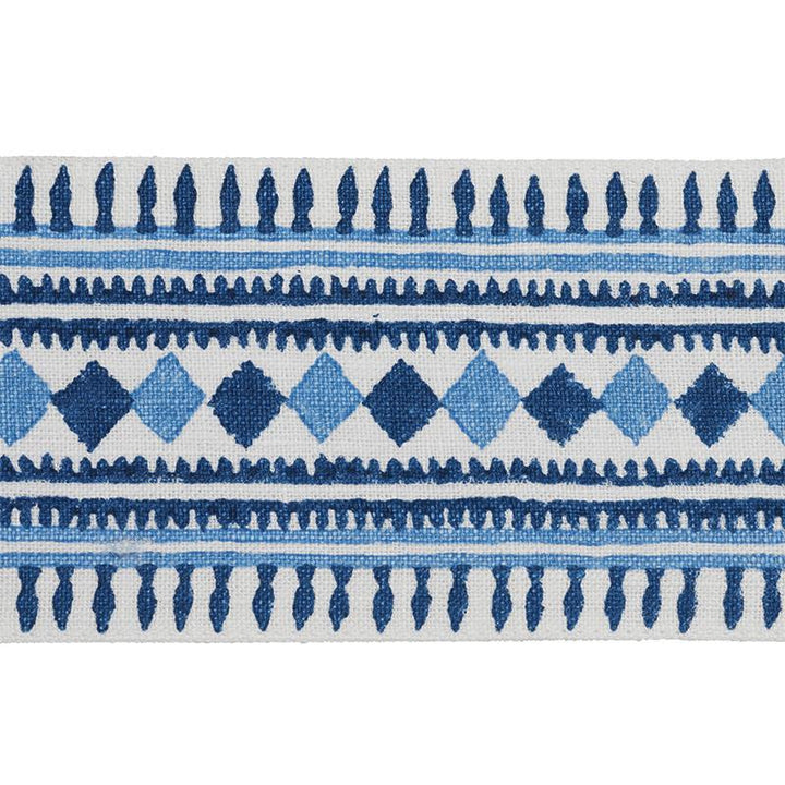 Toula Hand Blocked Linen Tape Blues 77330 by Schumacher Trim Statement Trims - Fabric Carolina -