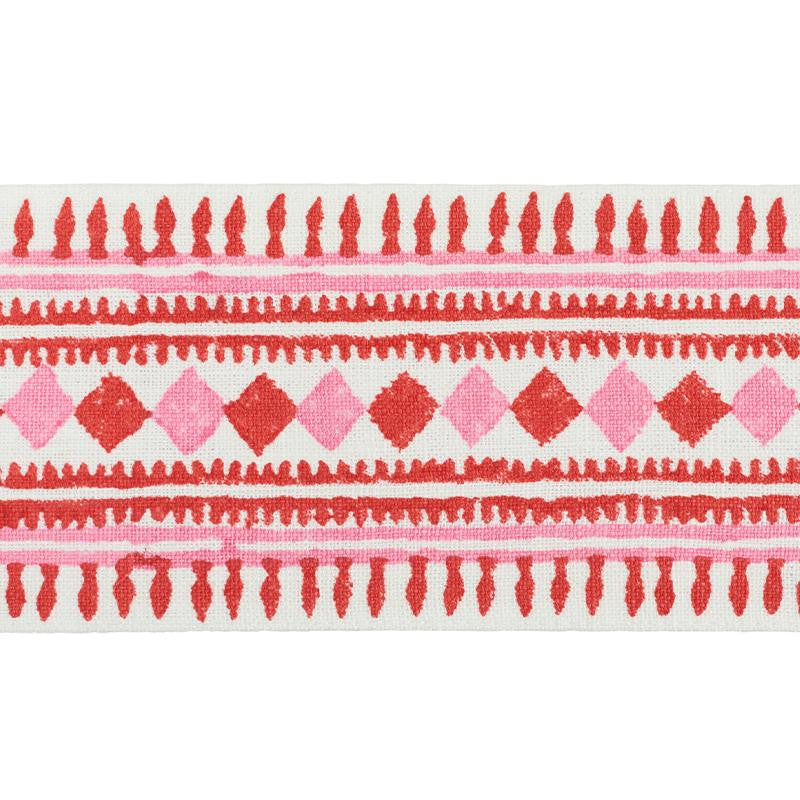 Toula Hand Blocked Linen Tape Red & Pink 77331 by Schumacher Trim Statement Trims - Fabric Carolina -