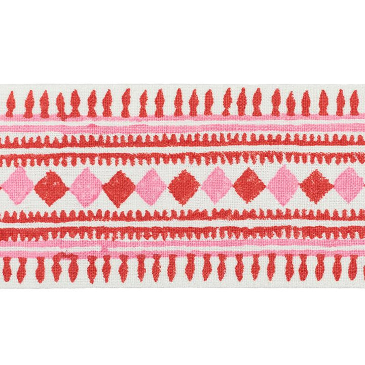 Toula Hand Blocked Linen Tape Red & Pink 77331 by Schumacher Trim Statement Trims - Fabric Carolina -