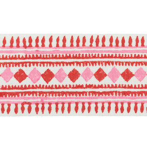 Toula Hand Blocked Linen Tape Red & Pink 77331 by Schumacher Trim