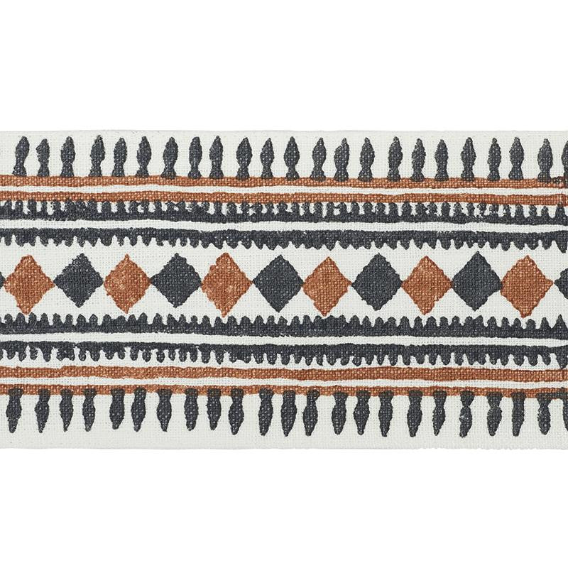 Toula Hand Blocked Linen Tape Black & Brown 77333 by Schumacher Trim Statement Trims - Fabric Carolina -