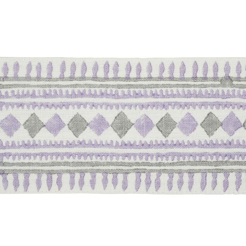 Toula Hand Blocked Linen Tape Lilac & Grey 77332 by Schumacher Trim Statement Trims - Fabric Carolina -