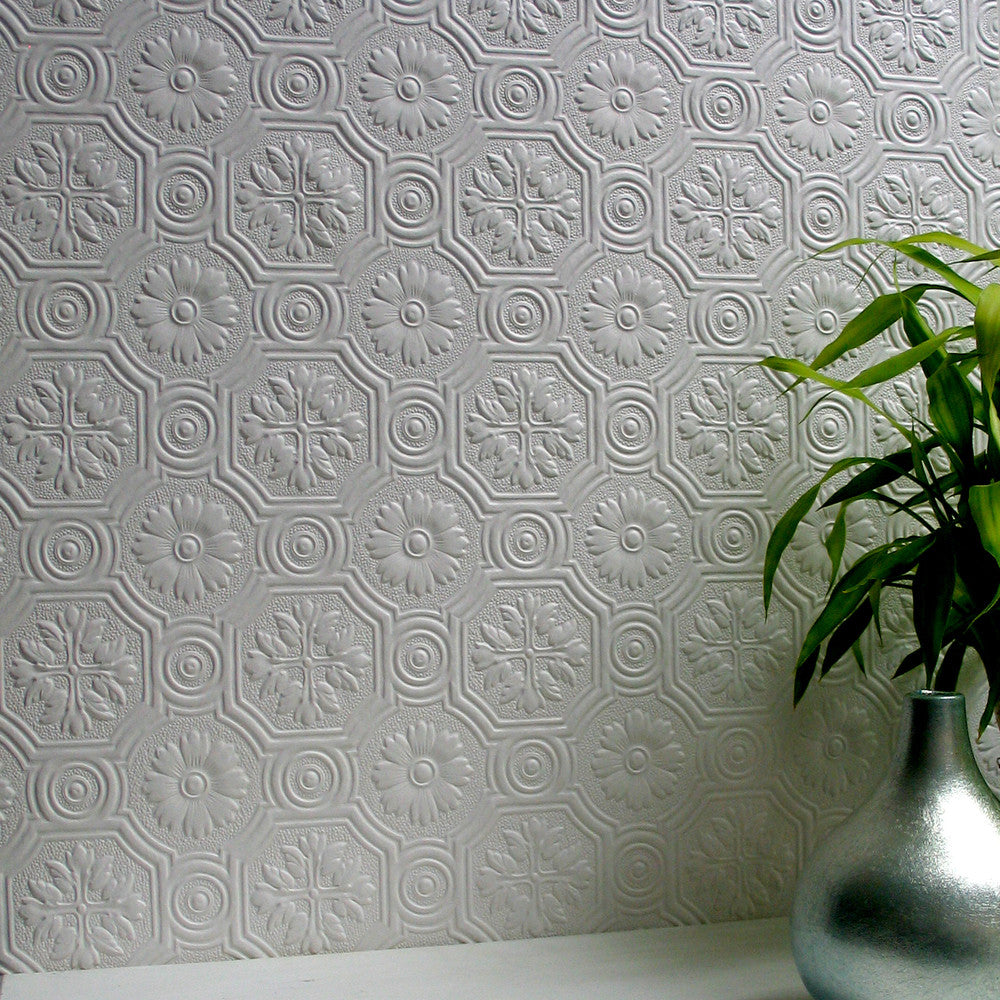 Spencer White Paintable Supaglypta Wallpaper by Brewster Anaglypta X Covers about 56.4 square feet 20.5-in by 33-ft long roll Unpasted 4.3 - Fabric Carolina -