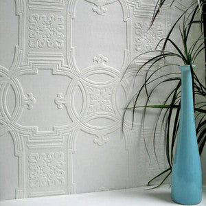 Early Victorian White Paintable Textured Vinyl Wallpaper by Brewster