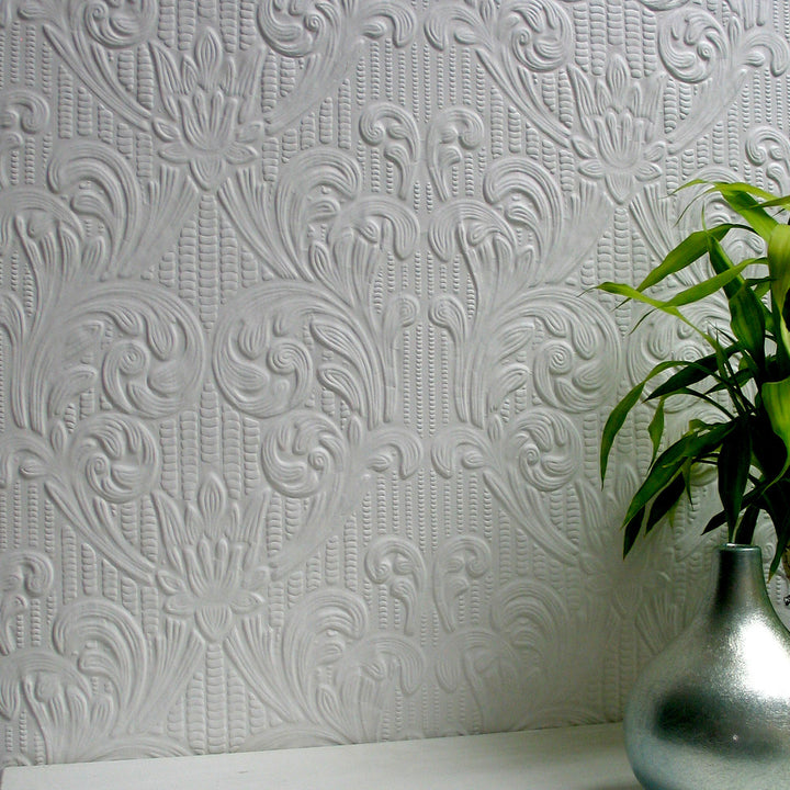 Charles White Paintable Supaglypta Wallpaper by Brewster Anaglypta X Covers about 56.4 square feet 20.5-in by 33-ft long roll Unpasted 10.4 - Fabric Carolina -