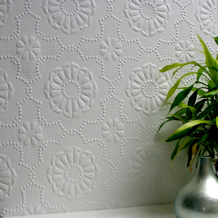 Alexander White Paintable Supaglypta Wallpaper by Brewster Anaglypta X Covers about 56.4 square feet 20.5-in by 33-ft long roll Unpasted 7 - Fabric Carolina -