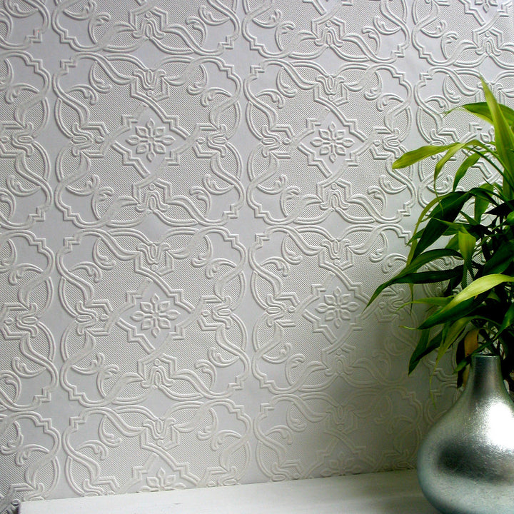 Maxwell White Paintable Textured Vinyl Wallpaper by Brewster Anaglypta X Covers about 57.5 square feet 20.9-in by 33-ft long roll Unpasted 6.3 - Fabric Carolina -