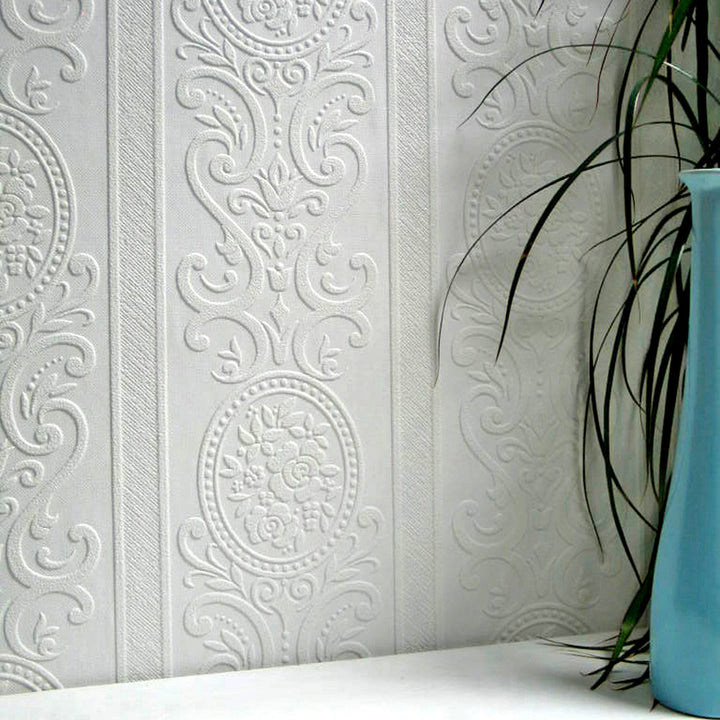 Ada White Paintable Textured Vinyl Wallpaper by Brewster Anaglypta X Covers about 57.5 square feet 20.9-in by 33-ft long roll Unpasted 12.6 - Fabric Carolina -