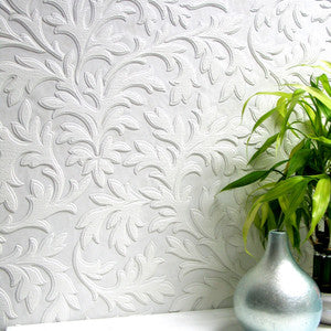 High Leaf White Paintable Textured Vinyl Wallpaper by Brewster