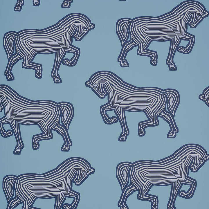 Faubourg Blue 5007092 by Schumacher Designer Wallpaper Club Cavalier 13.12" - Swanky Fabrics -