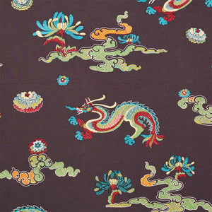 Hanlun Dragon Embroidery Charcoal 78113 by Schumacher Fabric