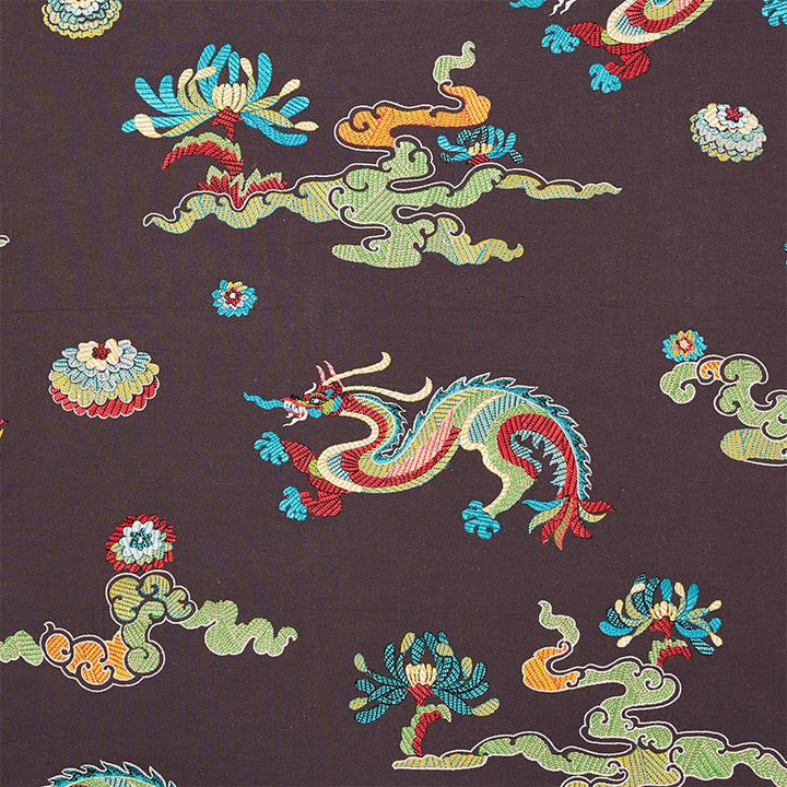 Hanlun Dragon Embroidery Charcoal 78113 by Schumacher Designer Fabric Fire Breather 53.0" - Swanky Fabrics -